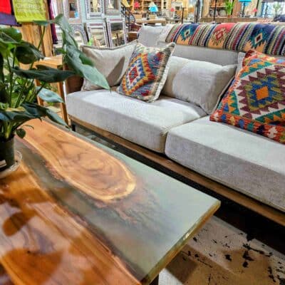 grey sofa with table and decor square