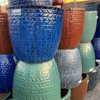 pots green blue grey rust