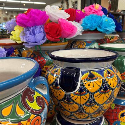 talavera pots with paper flowers