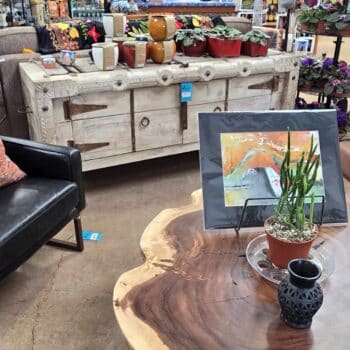 monkeypod coffee table with decor