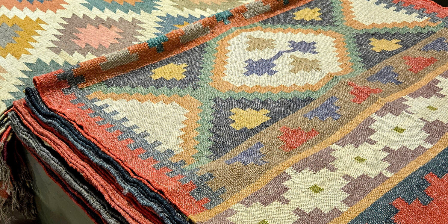 Handwoven and hand dyed woolen kilims from India